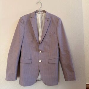 Zara Man red blue check suit double button coat